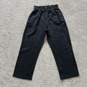 POSSE Paperbag Waist Linen Pants Womens Small Black Straight Leg High Rise Twill